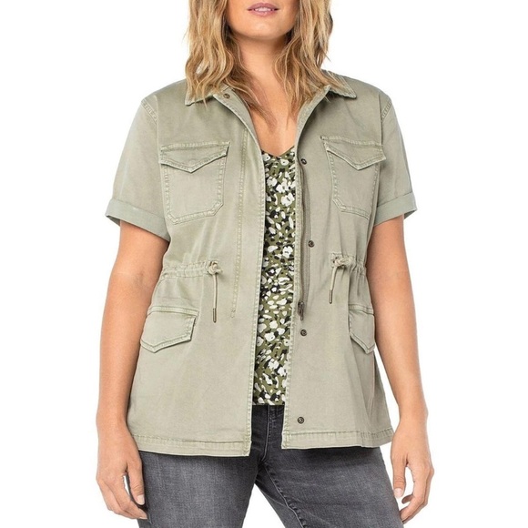 Liverpool Los Angeles Short Sleeve Cargo Jacket Sagebush Green Women Size S NWT - Picture 1 of 13